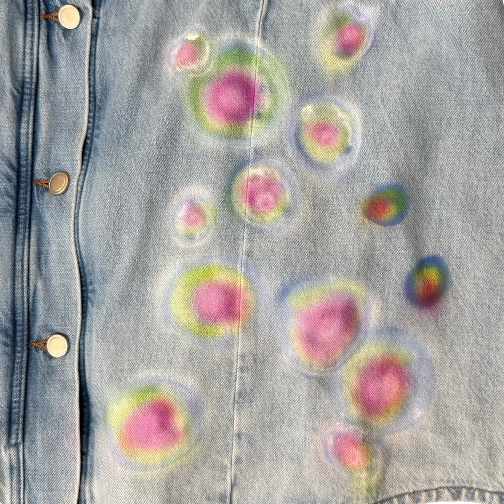Good American Custom Rainbow Blue Denim Redesign Shacket Jacket size 5 / XXL - Picture 10 of 11